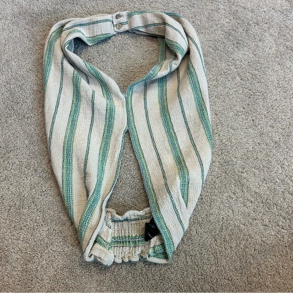 Zara green beige striped cotton halter top boho bohemian crop top NWOT - Picture 2 of 7